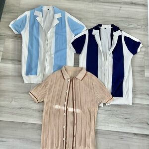 Bundle 3 SHEIN Men's Knitted Casual Button Down Shirts - Blue, Navy, Beige